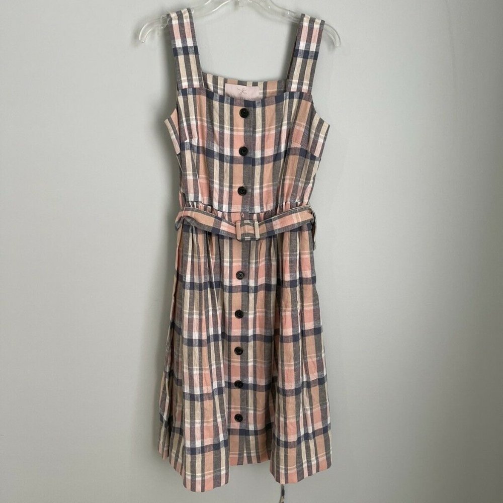 New Gal Meets Glam Peach Plaid Sleeveless Button Front Peyton Dress - Picture 1 of 7